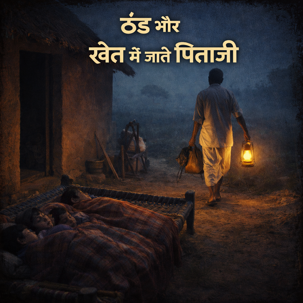 The dark, cold morning and my father going to the field